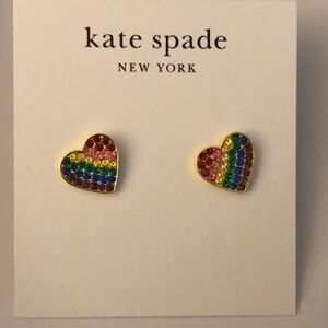 Kate Spade Gold Plated Heart Rainbow Joy Stud Earrings Muti Colored Crystal NWT